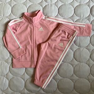 Adidas Kids' Pink and White Tracksuit